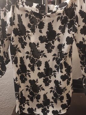 White Long-Sleeve Dress with Black Floral Print